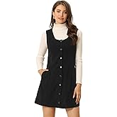 Allegra K Corduroy Overall Dress for Women's Fall Scoop Neck Sleeveless Button Down Casual Pinafore Dresses