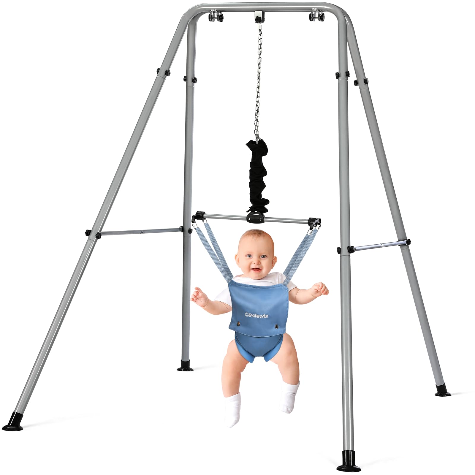 Cowiewie 2 in 1 Baby Jumper, with Strong Support Stand and Baby Walking Harness Function (Blue)
