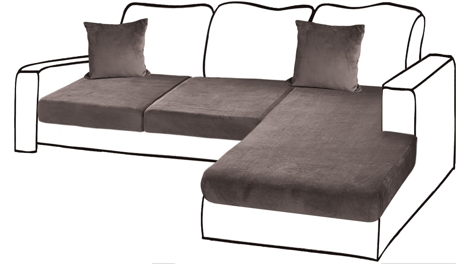 Photo 1 of BT.WA Sectional Couch Covers for 3-Piece Seat Cushion Velvet Separate L Shape Couch Cover Stretch Sofa Slipcover with 2 Pieces Pillowcases Furniture Protector (Sofa 2 Seater + 1 Chaise, Coffee)
