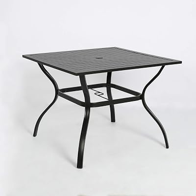 iwicker patio square steel dining table with umbrella hole Phi Villa 60" Enlarged Basket-wave Sqaure making it ideal for gatherings with family and friends 37 in. Square Metal Plastic