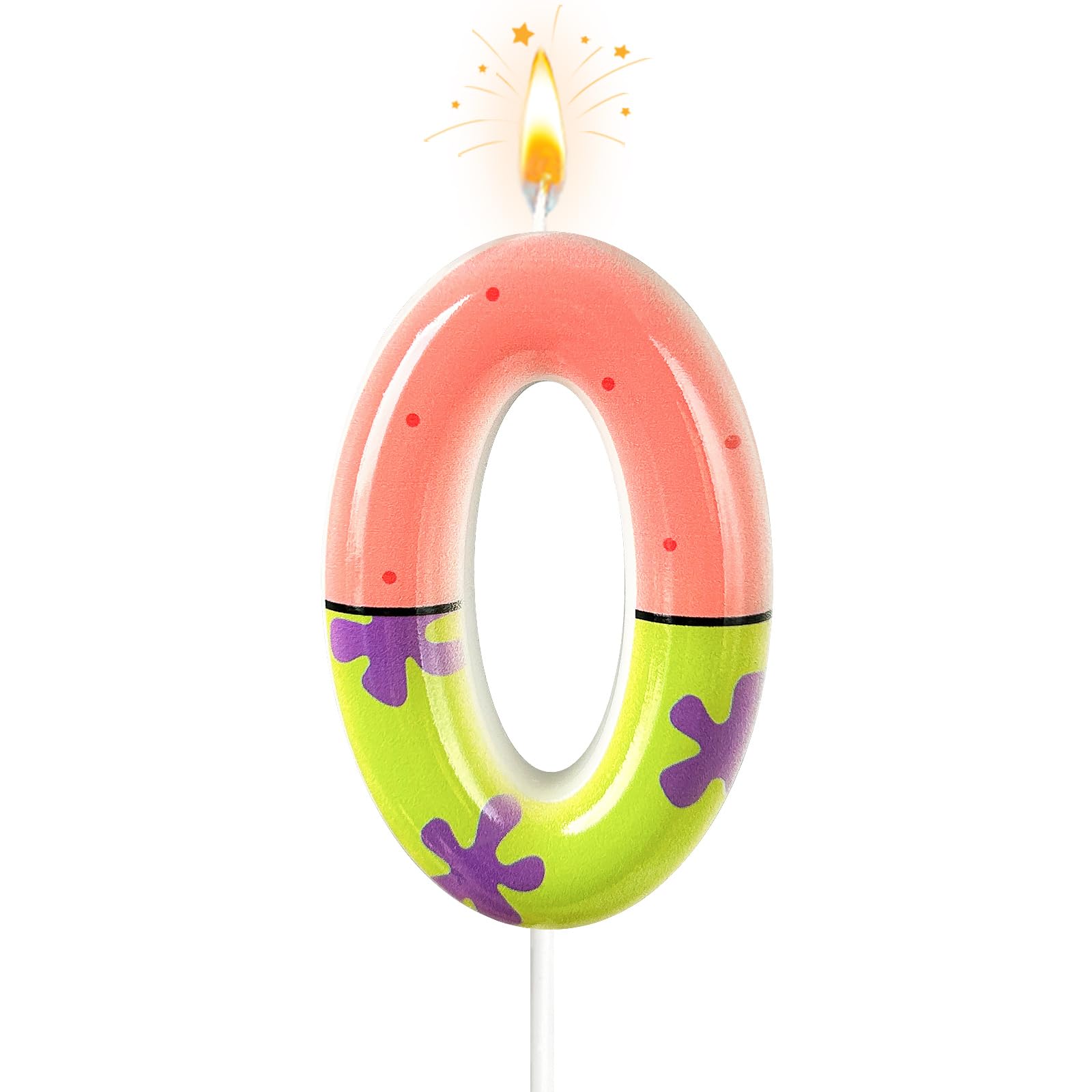 NHJINX 0th Birthday Cake Decoration, Playful Green and Pink with Purple Printed Number 0 Birthday Candle, Suitable for Ocean Cartoon Theme Party Supplies and Celebration Decorations(Pink 0)