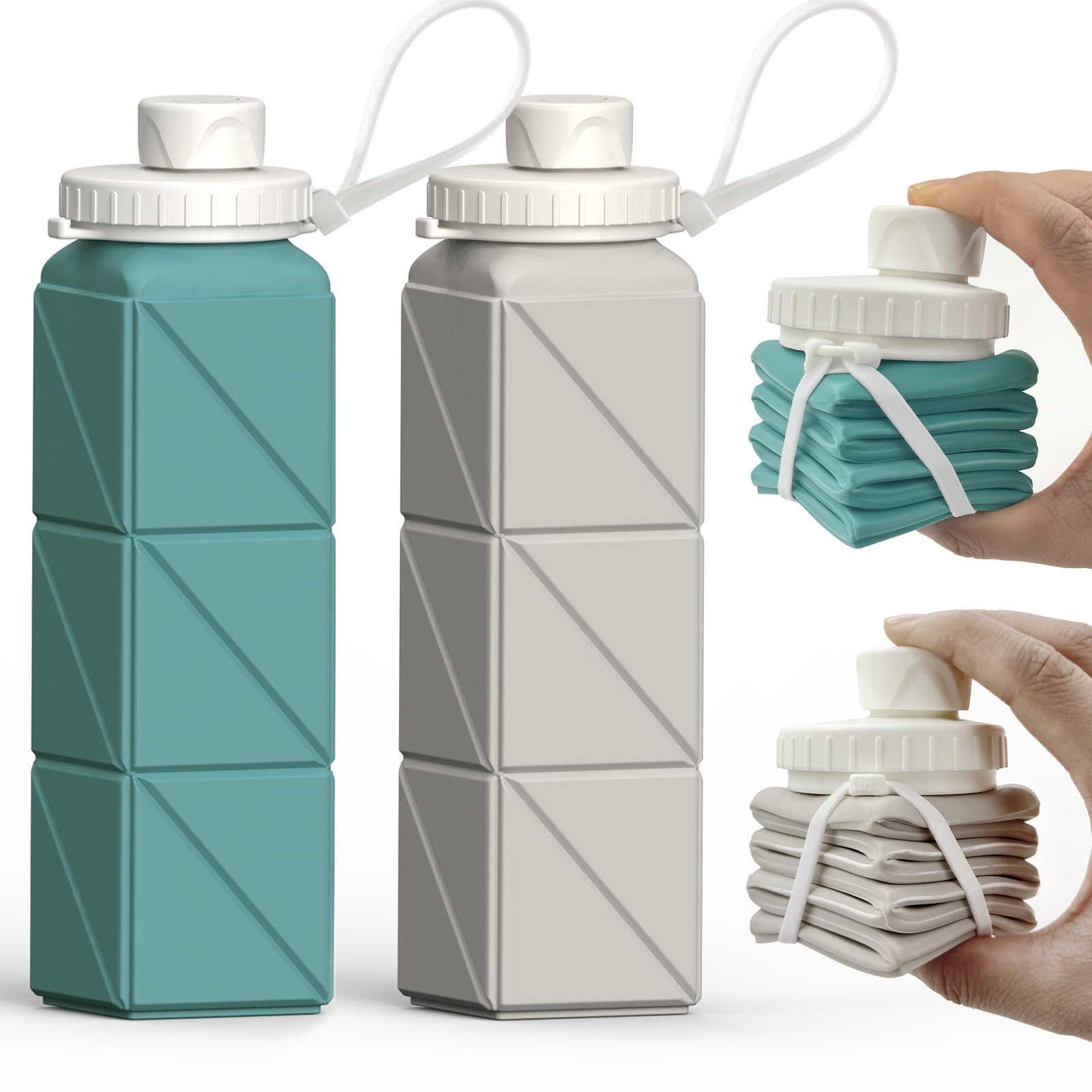 Photo 1 of BEAUTAIL Collapsible Water Bottles 20.6oz, Silicone Foldable Portable Travel Water Bottle, 2 Pack (Blue+Starlight)