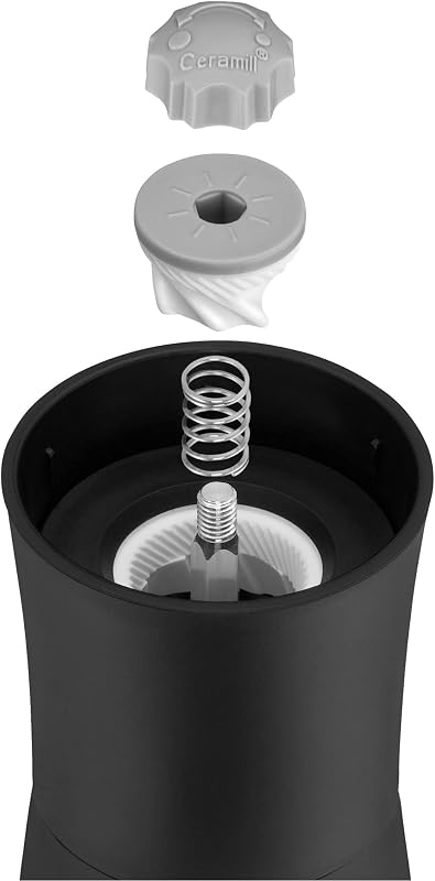 Trend - Molinillo Cerámio de Especias 14cm, Apto para lavavajillas, Cristal, Tapa Color Negro