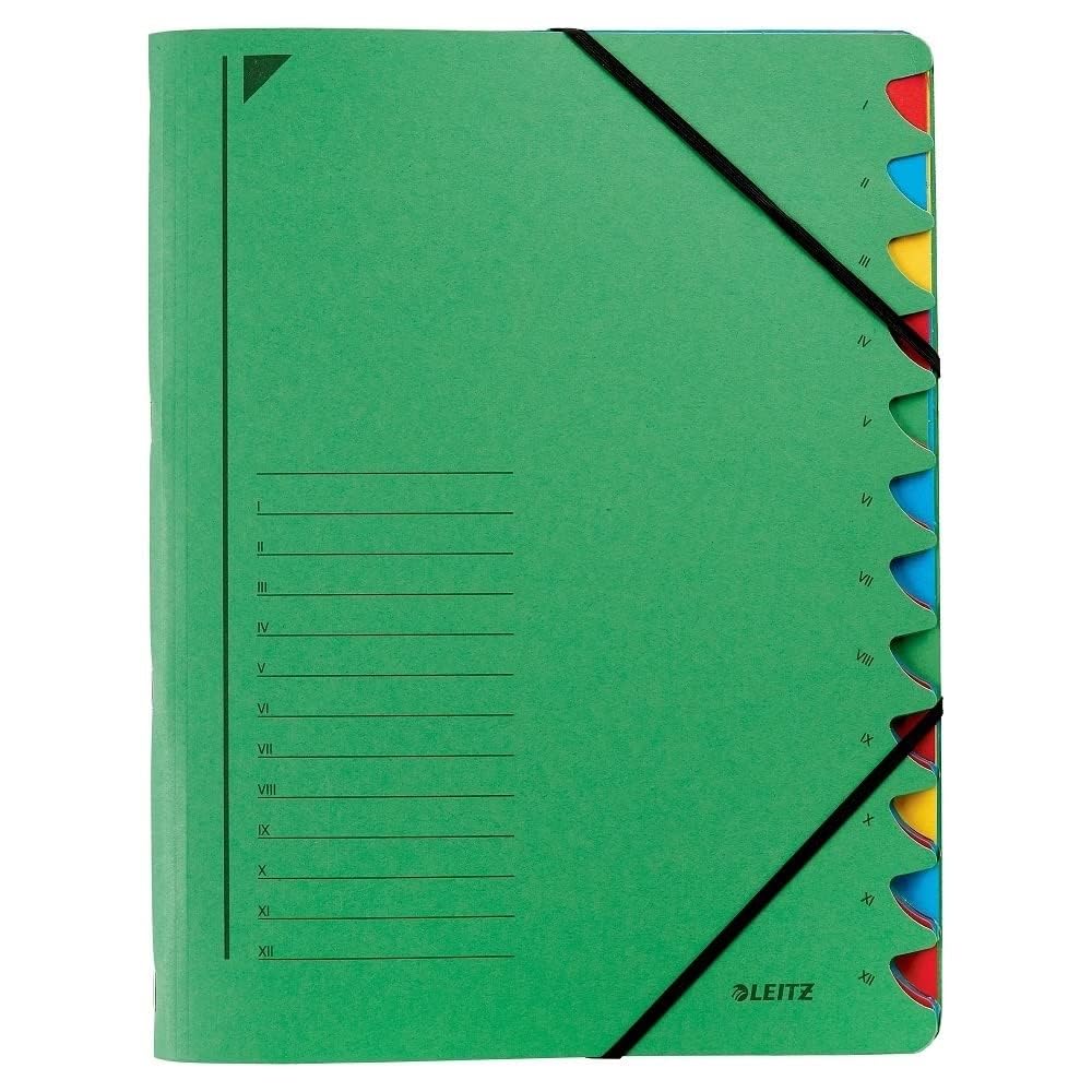 Leitz Esselte 39120055 Index File 12 Sections Coloured Chipboard Green