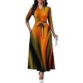 BubFee Maxi Dresses for Women Semi Formal Long Dress 3/4 Sleeve Casual A-line Church Dresses with Pockets