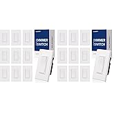ELEGRP Dimmer Light Switch for 300W Dimmable LED/CFL Lights and 600W INC/HAL Bulbs, Single Pole/3-Way LED Slide Dimmer Light Switch, Wall Plate Included, UL Listed, 20 Pack, White