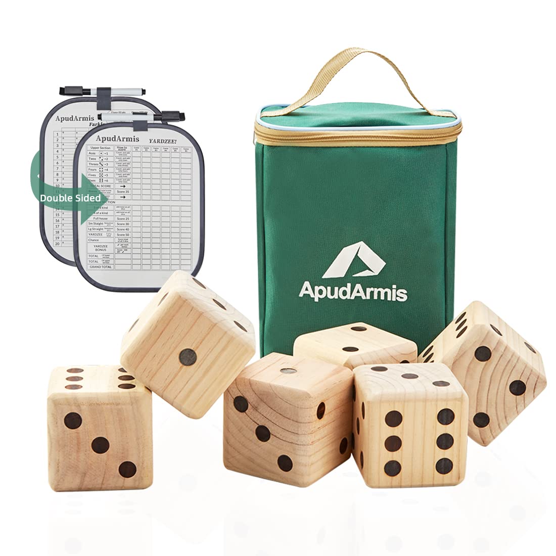 Photo 1 of ApudArmis Giant Wooden Yard Dice Game, 3.5In Big Dice Lawn Game Set with Scoreboard & Carrying Bag - Large Pine Wooden 6 Dice Backyard Game for Adults Family