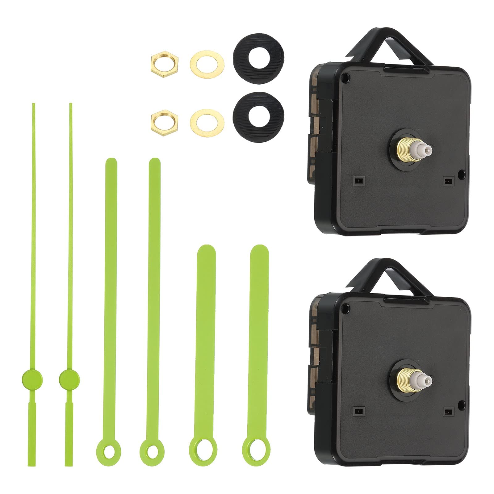 PATIKIL Clock Mechanism Replacement Kits, 2 Set DIY Silent Sweep Clock Parts 1/2" Movement Shaft Length with 3.5" Long Spade Hand for Clock Green