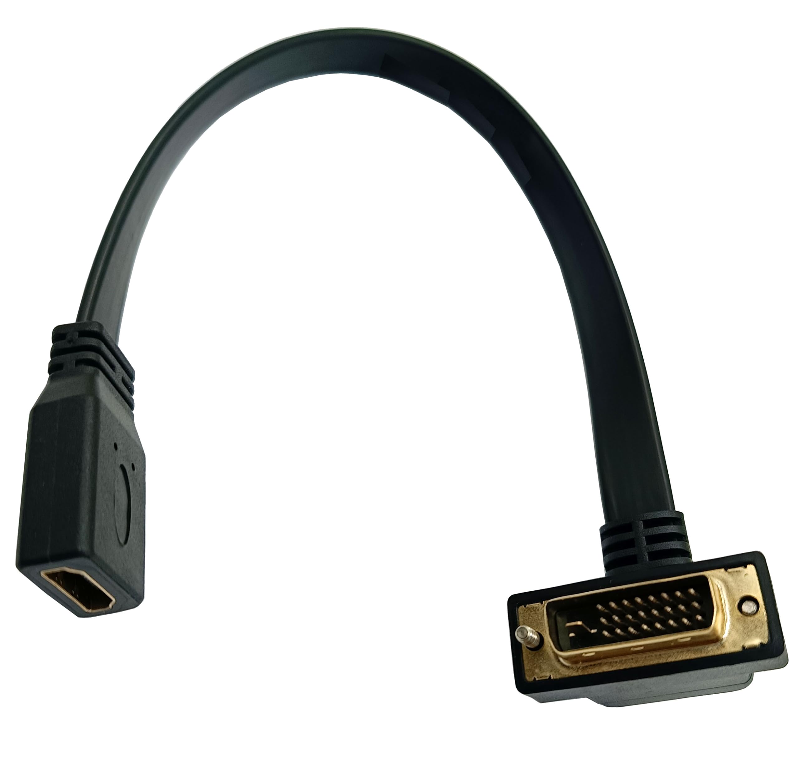 DVI to HDMI Flat Cable, Haokiang 1FT Gold-Plated DVI 24+1 Male to Hdmi Female 90 Degree Angle Converter Adapter Cable
