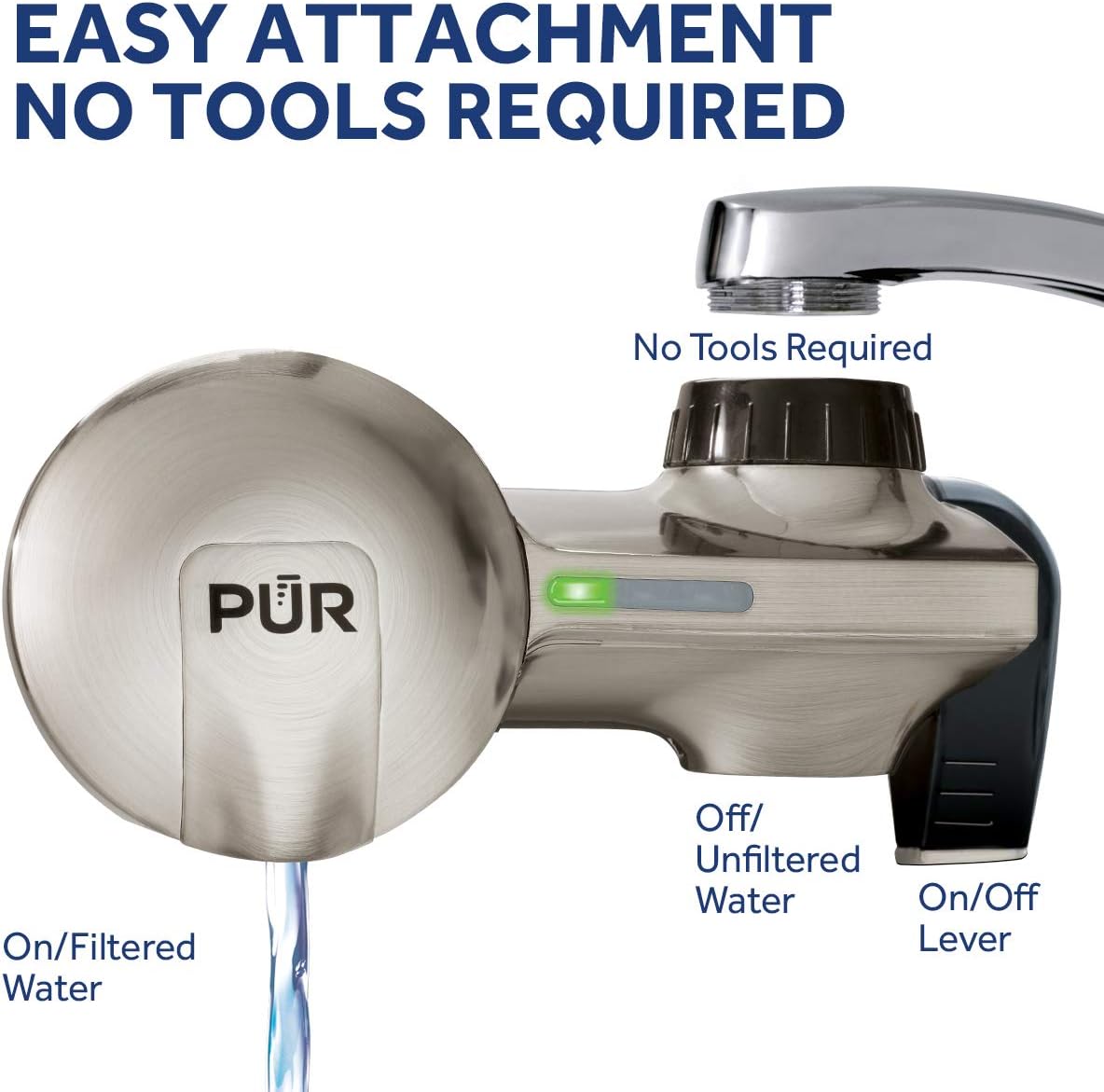 PUR PFM450S Faucet Water Filtration System, Horizontal, Stainless Steel - - 
