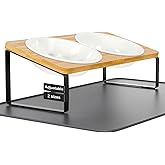 LEAWALK Upgraded Adjustable Height Cat Food Bowls Stand Ceramic Dog Bowls and Slow Feeder Cat Bowl, 15°Tilted Stand Anti Vomiting Raised for Small and Medium Sized Cats Dogs (White (2 Bowl+Pet mat))