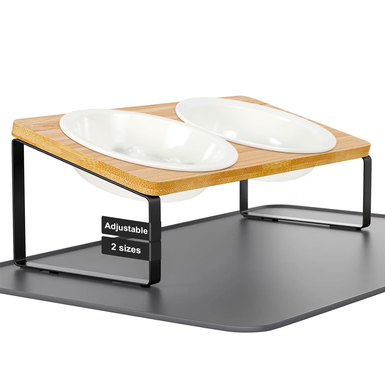 Photo 1 of LEAWALK Upgraded Adjustable Height Cat Food Bowls Stand Ceramic Dog Bowls and Slow Feeder Cat Bowl, 15°Tilted Stand Anti Vomiting Raised for Small and Medium Sized Cats Dogs (White (2 Bowl+Pet mat))