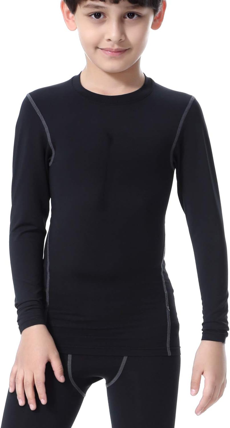 LNJLVI Boys' Youth Long Sleeve Athletic Shirts Compression Base Layer Underwear Running Baseball Soccer T-Shirts