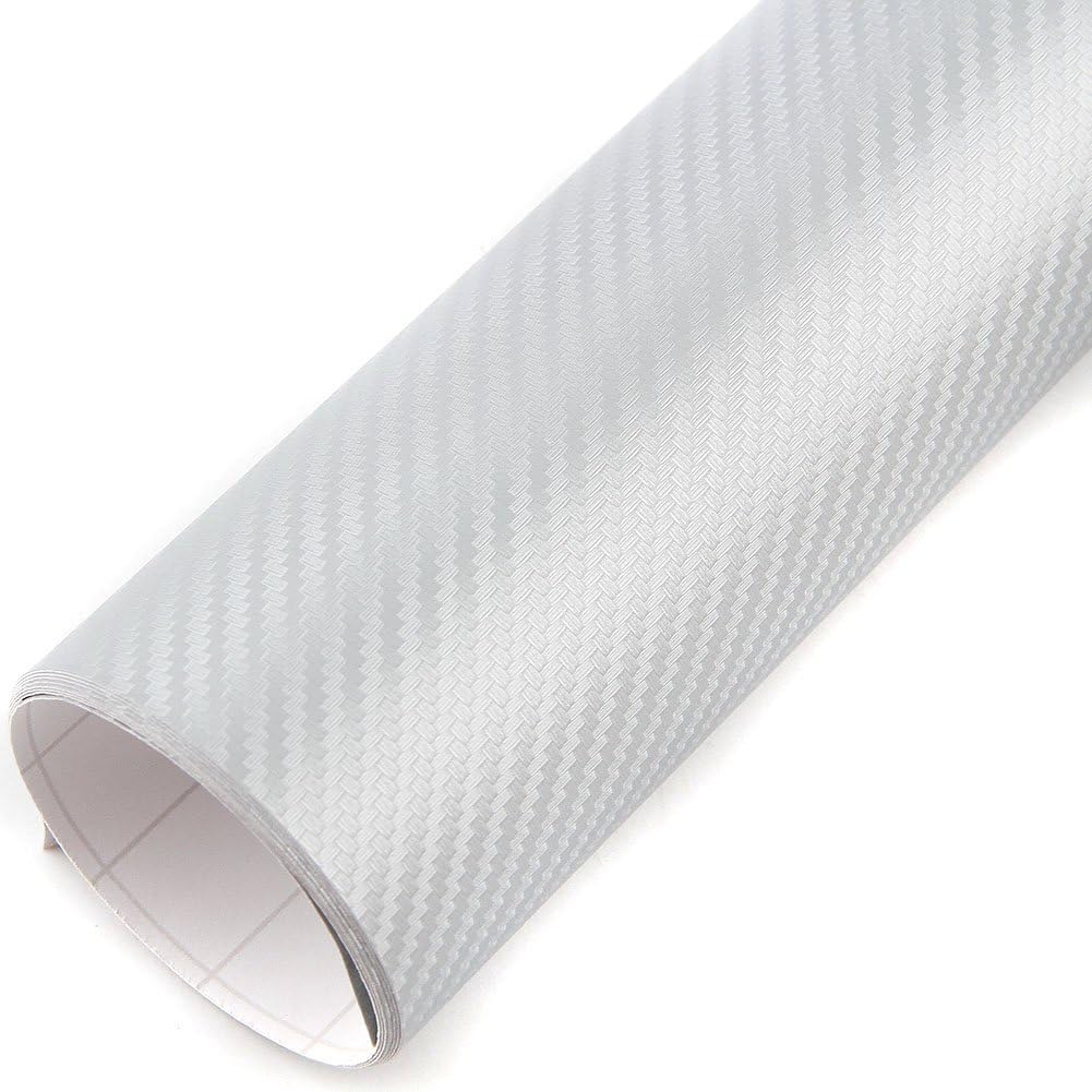 PEATOP Carbon Fibre Vinyl Wrap 3D Bubble Free Sheet Roll Film Silver (60" x 12" / 5FT x 1FT)