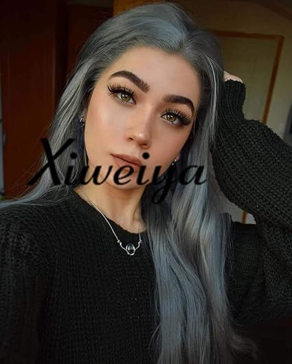 Peluca Sylvia De Encaje Frontal Liso Color Gris Oscuro