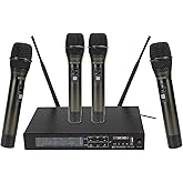 Retekess TC104 Wireless Microphone System, Karaoke Microphone, 4x50 Adjustable Channels, Auto Scan, Cordless Mic Set with 4 Handheld Mics for Singing, Church, DJ Gigs