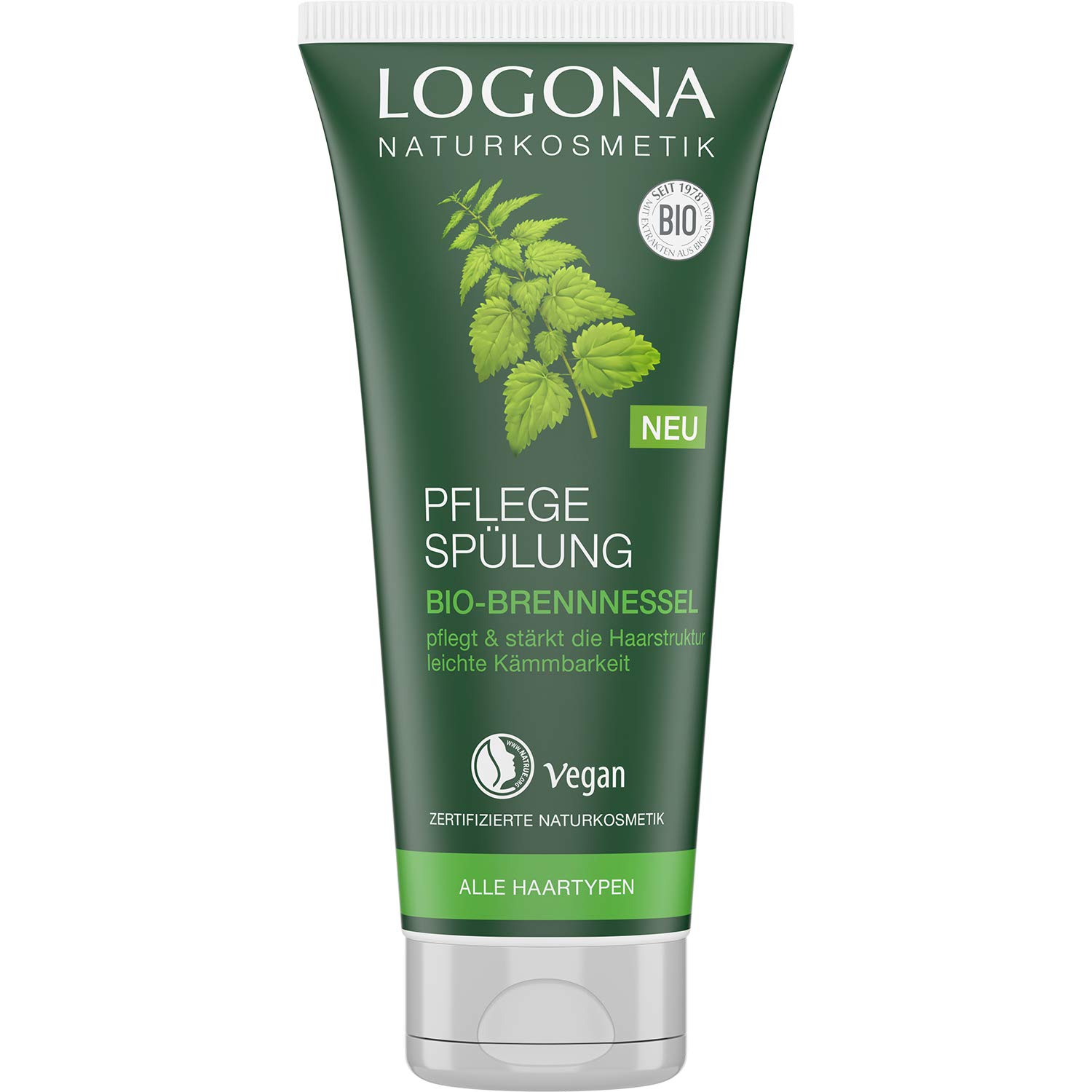 LOGONA Naturkosmetik Care Conditioner Organic Nettle, Natural Conditioner for Any Hair, Intensive Care for Soft Hair, Improved Comb, Vegan & Silicone 200 ml