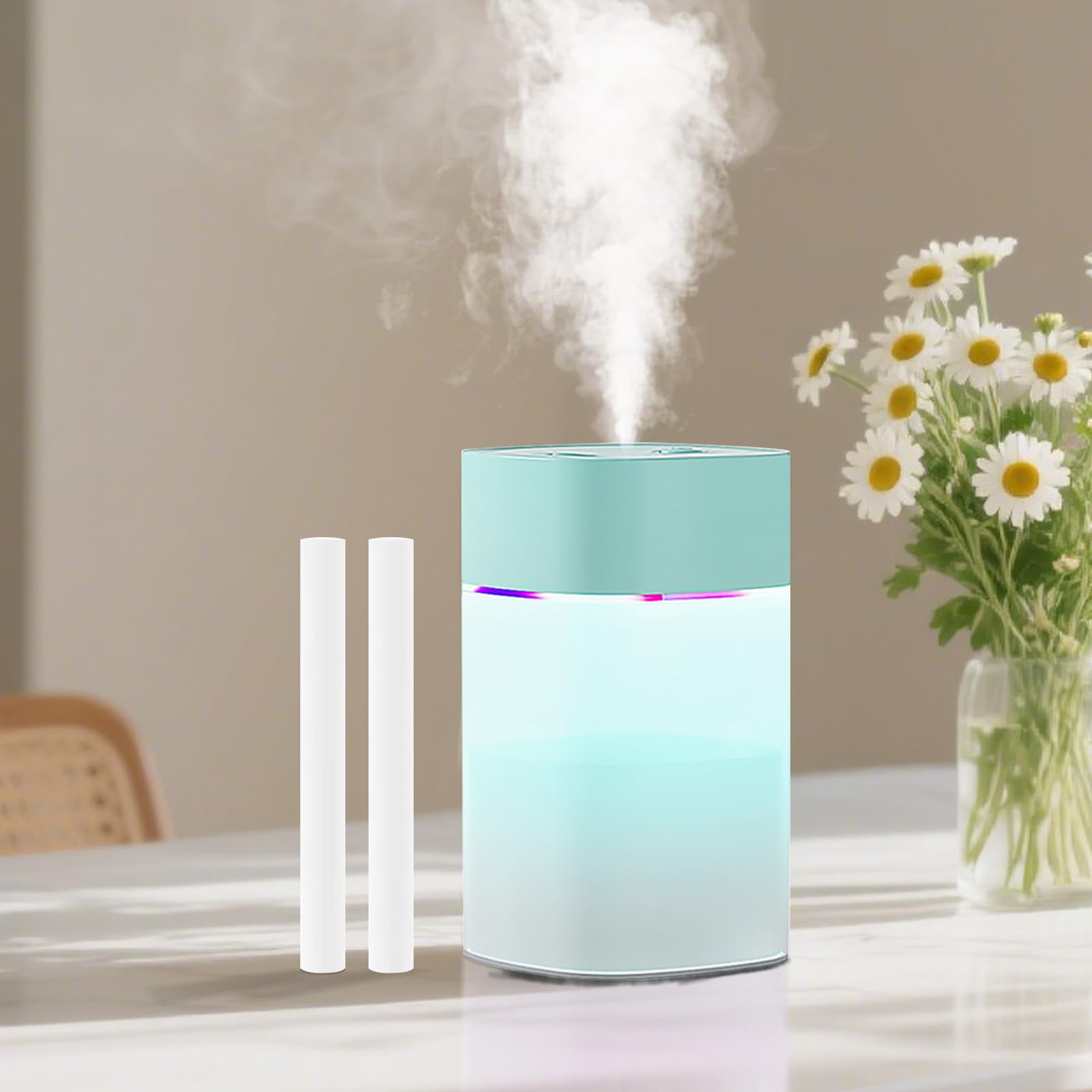 Photo 1 of Small Humidifier for Plant, 400ml Cool Mist Mini Humidifiers for Bedroom, Desk Personal Humidifiers for Indoor Office Car, Portable Humidifier for Double Nourishment-Green