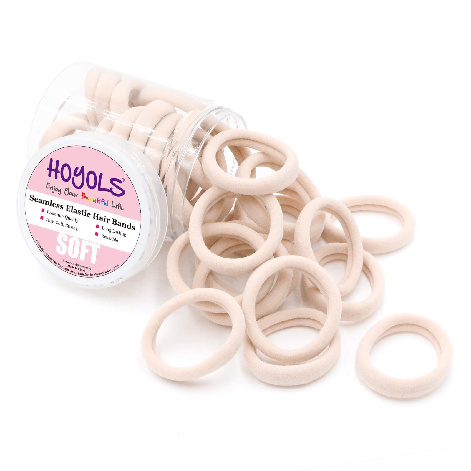 HOYOLS Soft & Stretch 1.6 Inch Elastic Hair Ties Large Nylon Fabric Ponytail Holder Bands for Thick Heavy Curly Hair, No Slip No Damage Seamless Scrunchies Headbands 50 Pcs (Light Blonde)