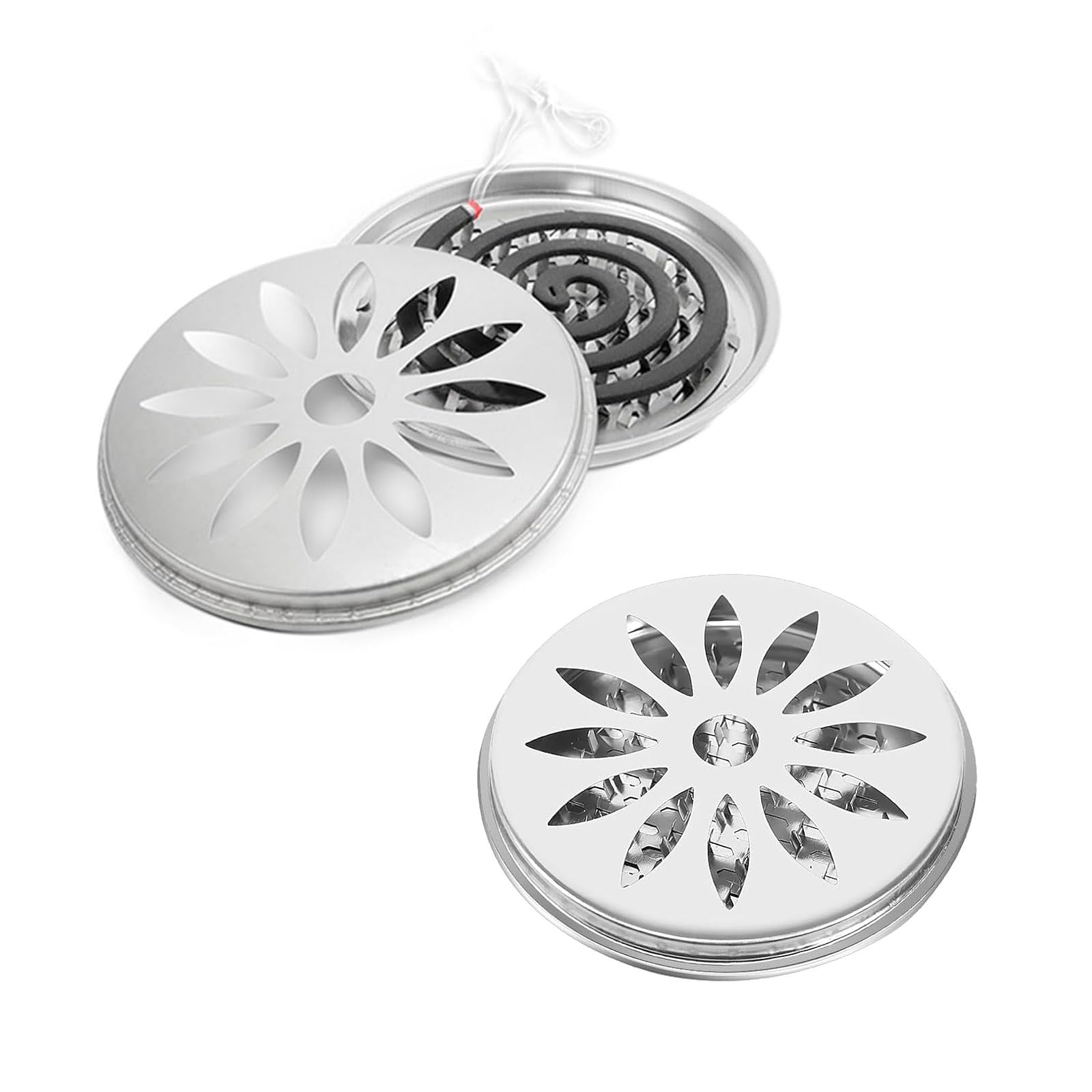 Bymivofun 2 Pcs Mosquito Coil Holder, Stainless Steel Binder Holder, Incense Holder with Lid for Home, Garden, Camping, Fishing, Outdoor Travel