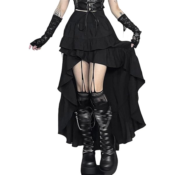 Amazon.com: win2win Punk Long Maxi Skirt for Women Goth Ruffle