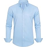 Shtexus Mens Long Sleeve Button Down Shirts Wrinkle Free Untucked Stretch Comfort Shirts Casual Dress Shirt for Men