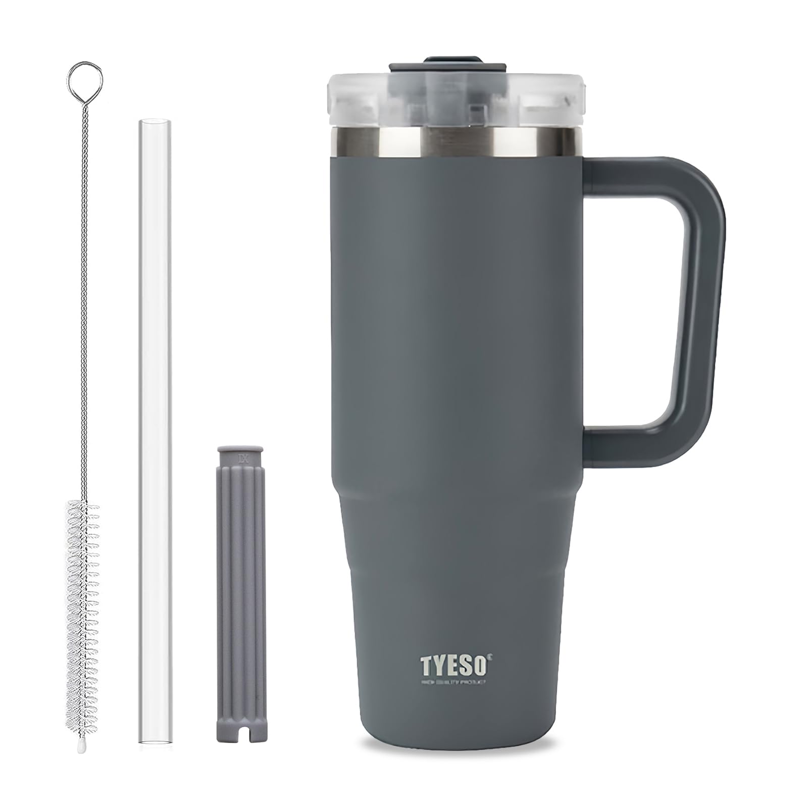 Klaraber Coffee Cup Travel Mug with Handle, 30oz Tumbler with Lockable Lid, Stainless Steel Vacuum Insulated Water Bottle with Straw, Leakproof & Portable Travel Cup for Hot and Cold Drinks (Grey)