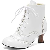 Uniquelly Women's Victorian Ankle Boots Lace Up Kitten Heel Vintage Witch Pirate Boots Granny Booties Round Toe Victorian Renaissance Shoes
