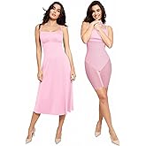 Popilush Shapewear Dress Built in Bra Adjustable Straps Square Neck Summer Formal A-Line Slip Midi Dresses for Women