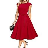 DRESSTELLS Women's Cocktail Dresses, Formal Wedding Guest Modest Church Vintage Tea Party Midi Evening Dress