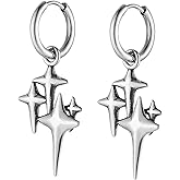 HZMAN Stars Dangle Drop Earring for Men Women Stainless Steel Retro Hinged Huggie Hoop Earring Jewelry Gift