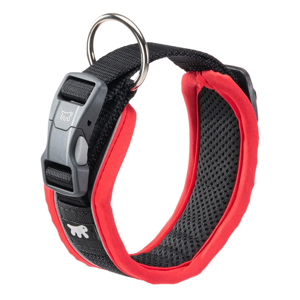 Ferplast Dog Collar GENIUS C20/43, Reflective, Breathable, Adjustable, Quick Release Magnetic Closure, Collar for Medium Size Dogs, Soft Padding, Red