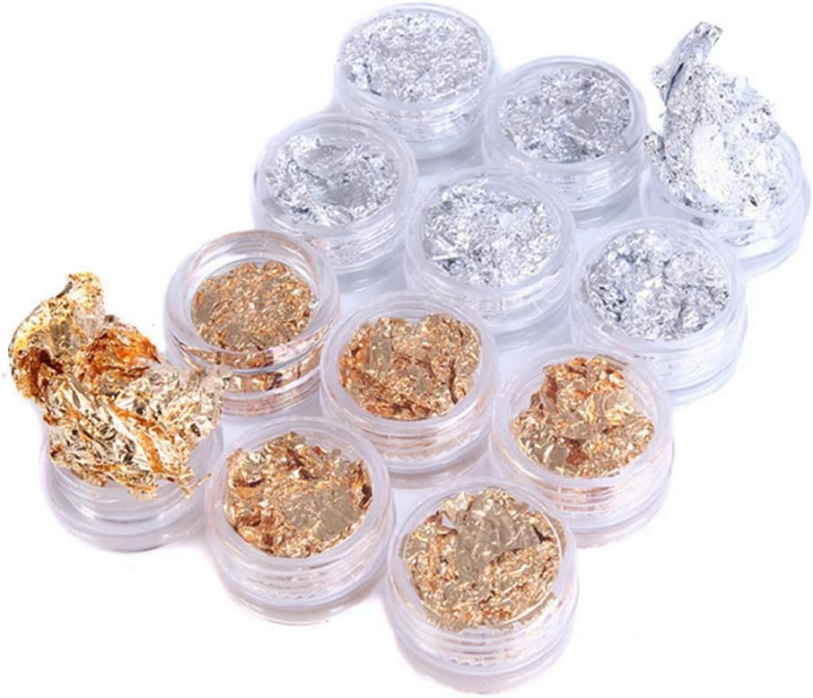 Kingnew 12pcs Box Nail Art gold Foil, Gold Silver Foil Paillette Flake Nail Art DIY Decoration