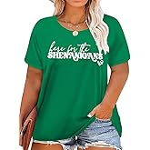 Plus Size St Patricks Day Shirt Women Shamrock Tee Lucky Clover Printed Long Sleeve Tops Irish Gift Shirts