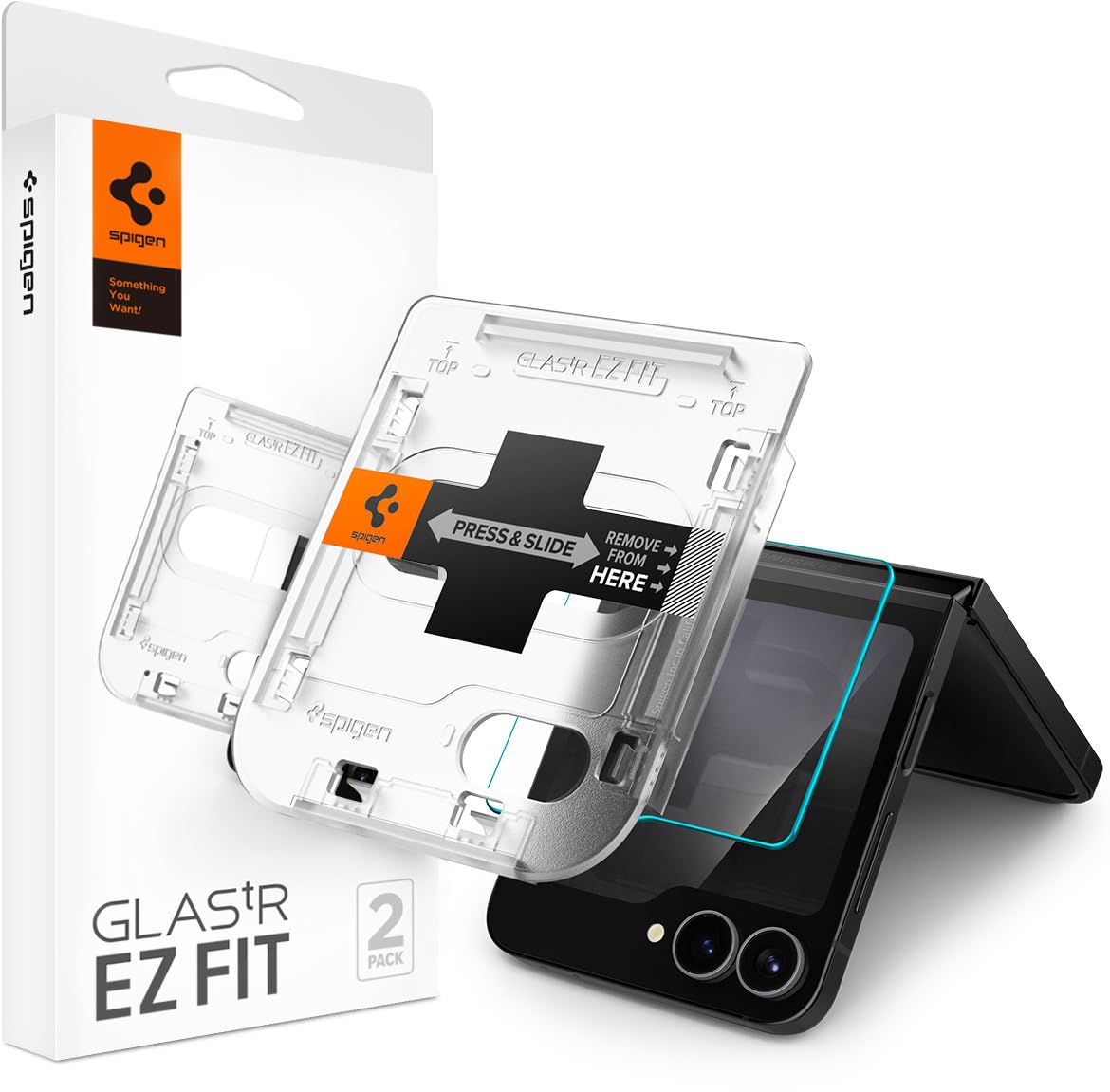 Photo 1 of Spigen Tempered Glass Screen Protector [GlasTR EZ FIT] designed for Galaxy Z Flip 7 FE/Galaxy Z Flip 6 [2 Pack]
