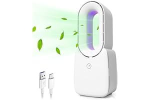 CONBOLA Desk Bladeless Fan, 11.8 inch Small Quiet Office Fan with 5 Colors LED Light, Touch Control, 3 Speed Adjustment, Small Personal Cooling Fan Usb Table Fan for Bedroom, Home, Office