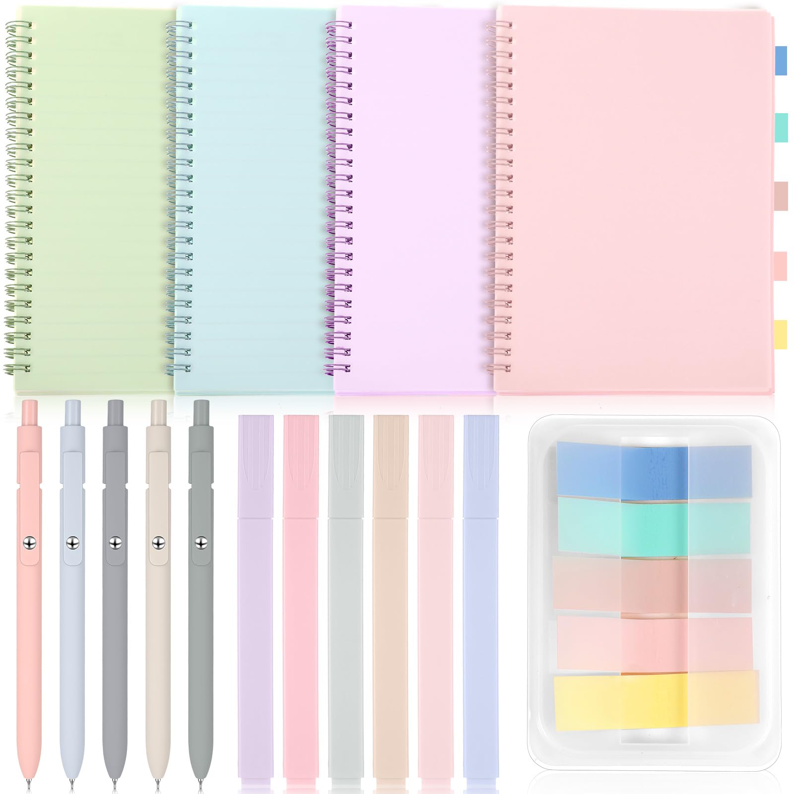 Photo 1 of Honoson 16 Pcs Cute Kawaii Notebooks A5 Lined Journal Notebook Includes 4 Colorful Spiral Notebook 5 Retractable Gel Pens 6 Aesthetic Pastel Highlighters 1 Sticky Index Tabs (Cute Color)