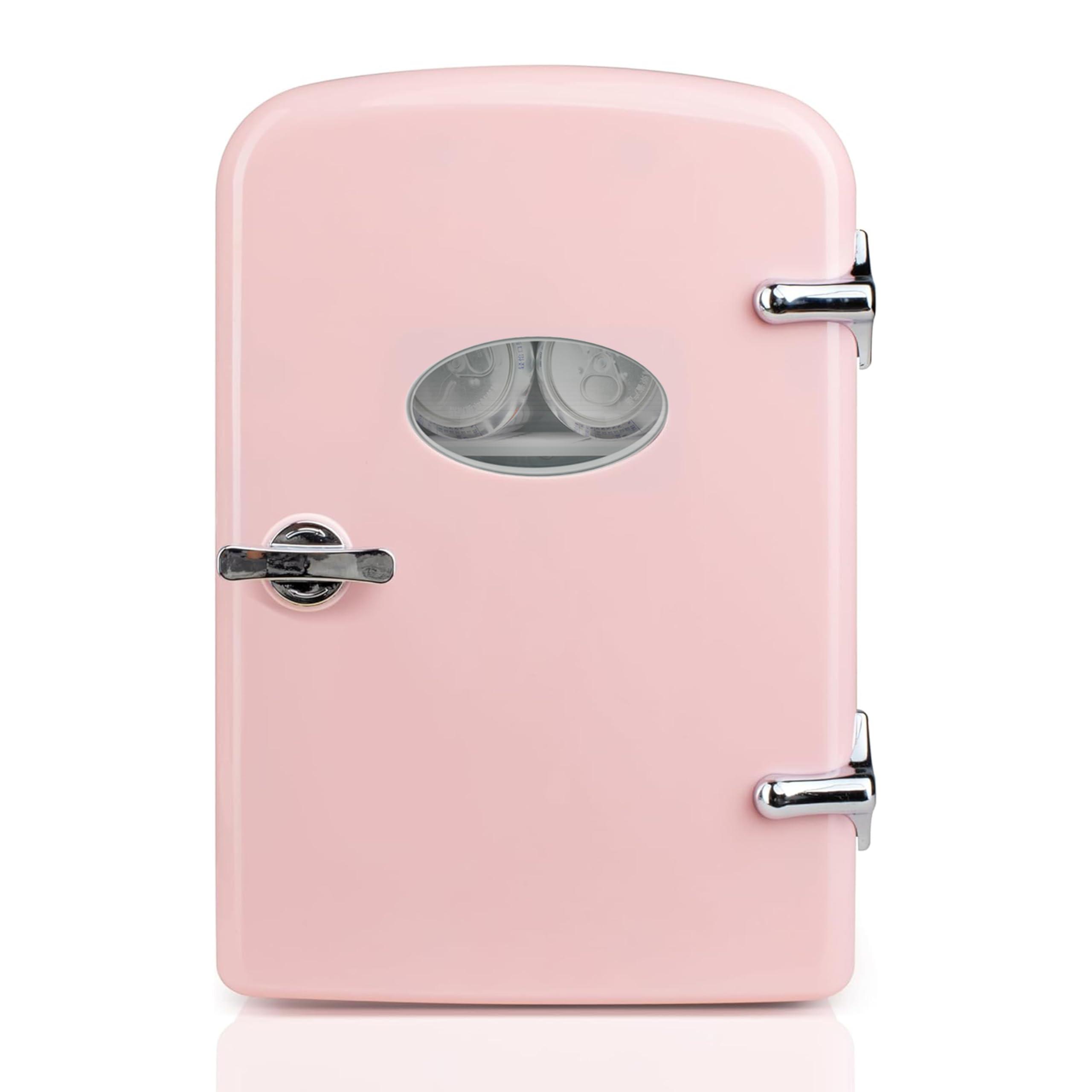 Simple Deluxe 6 Can Mini Observation, Portable Cooler & Warmer Freon-Free Small Refrigerator, Compact Fridge for Skincare, Beverage, 4L with Window, Pink