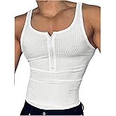 GORGLITTER Men's Half Zip Ribbed Knit Tank Top Sleeveless Slim Fit Muscle Gym Lightweight Undershirts for Workout