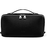 EACHY Travel Makeup Bag, Lychee Leather Large Capacity Cosmetic Bag for Women, Open Flat Toiletry Bag with TPU Brush Compartment, Waterproof Skincare Organizer Travel Essentials