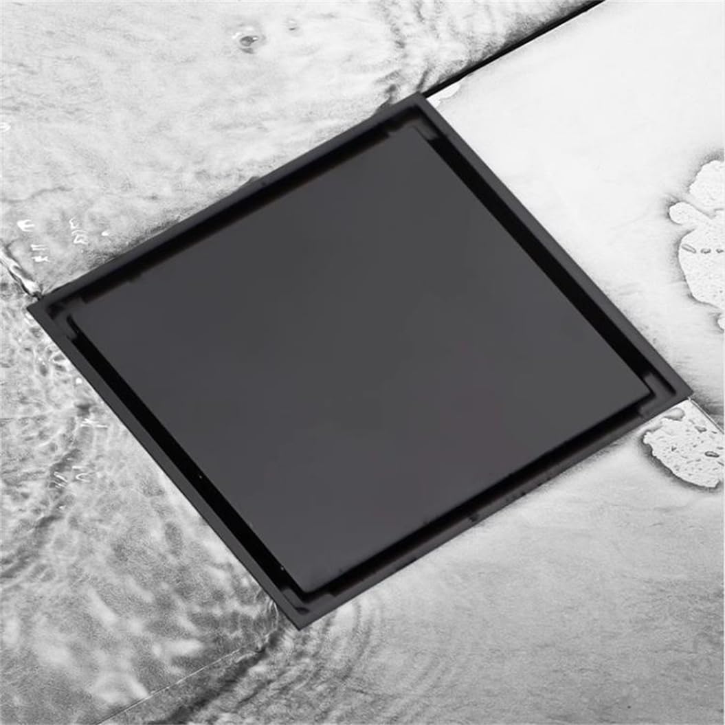 Photo 1 of *** VERY USED *** ELLO&ALLO 6 Inch Square Shower Drain Black Floor Drain with Flange Reversible 2-in-1 Cover Tile Insert Grate Removable SUS304 Stainless Steel Oil Rubbed Bronze