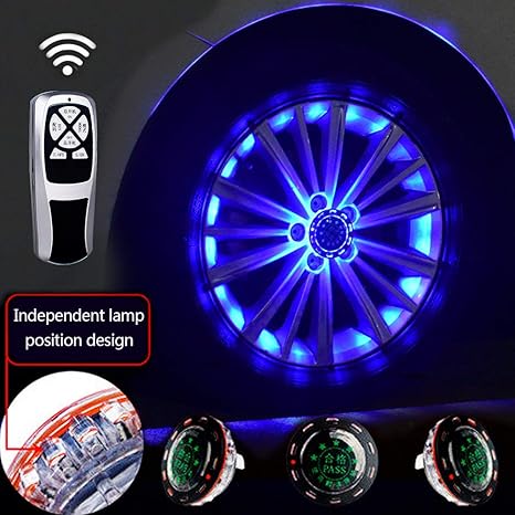Amazon Co Jp 車のホイール用ledライト 11モードledソーラーカーホイールタイヤハブライト Rgb点滅カラフルなエクステリアライト Rfリモートコントロール 装飾警告灯 4個 lights Blue ホーム キッチン