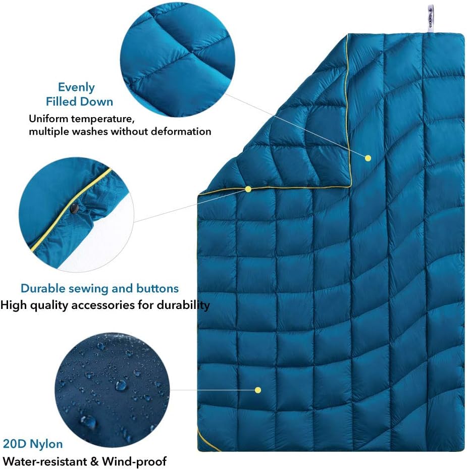 4Monster Outdoor Down Blankets Camping Blanket 650 Fill Travel Down Quilt Compact Waterproof for Picnics, Beach Trips, Camping and Backpacking : Sports & Outdoors