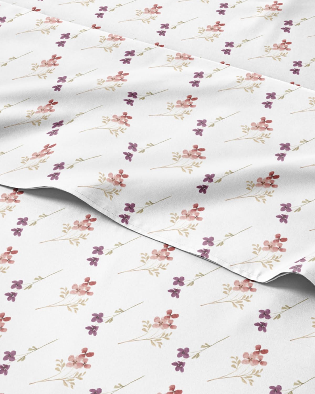 Floral Sheets - Pink & Purple Floral Bed Sheet Set - 1 Flat, 1 Fitted & 2 Pillowcases w/ Deep Pockets - Wrinkle & Fade Free - Boho Botanical Bedding - Ultra-Soft, Breathable a&Cooling - King Size Set