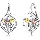 Tulip Earrings 925 Sterling Silver Tulip Leverback Earrings Flower Jewelry Gift for Women