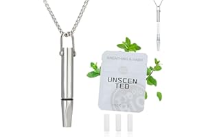 LAMKHOO Quit Smoking Necklace and Quit Vaping Tool - Breathing Necklace with Filter Cotton for Mindful Breathing Training, Stainless Steel Focus Aid Includes Replaceable Unscented Cotton Filters