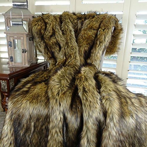 Thomas CollectionBrown Fur Throw Blanket and Bedspread - Brown Wolf Faux Fur - Light & Dark Brown Faux Fur - Luxury Throw Blanket & Bedspread, Handmade in US, 16406
