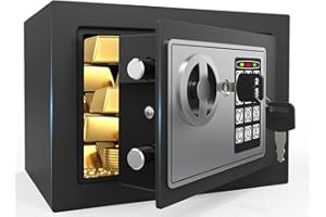 PATRON Small Safe Box for Money with Code and Keys，Solid Mini Safe for Kids with Digital Electronic Security Keypad for Home Office Hotel,Personal Money Safes for Cash,0.236 Cuft (Black)