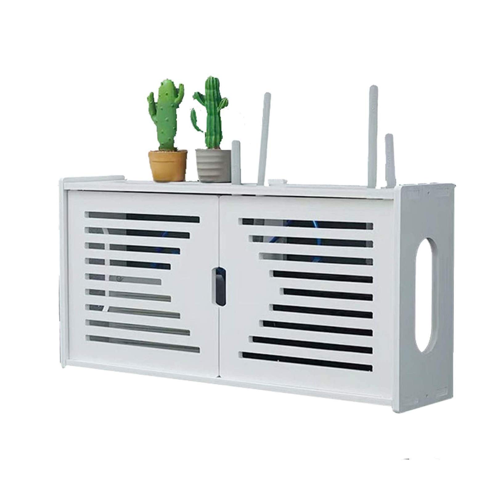 MNBVH White Wall Router Shelf Storage Box for WiFi Router TV Decoder Wall Storage Box Router Box Wood Plastic Easy — image 1
