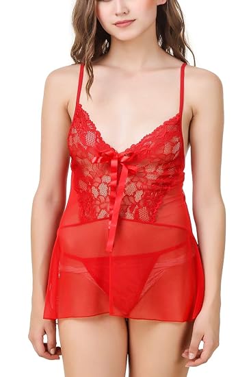 Baby Doll Red Satin Net Night Dress for Women's/Girl's|Soft & Comfortable|(Free Size)